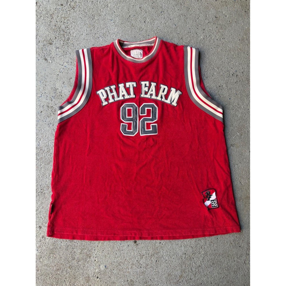 Vintage Phat Farm Red Terry Cloth Sleeveless Jersey 92 Graphic Mens XL Hip Hop